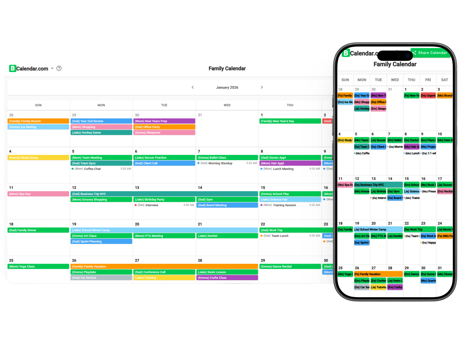 BCalendar - Screenshot des gemeinsamen Kalenders